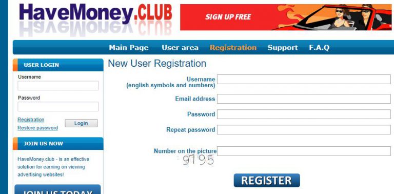 HaveMoney.Club Sign up page