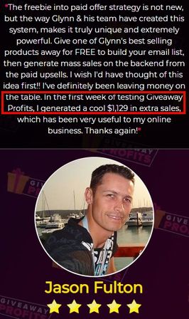 Testimony on the Giveaway Profits sales page